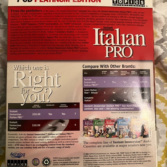 Instant Immersion Italian Pro Suite 7 CD Platinum Edition #1 language learning - Picture 13 of 15